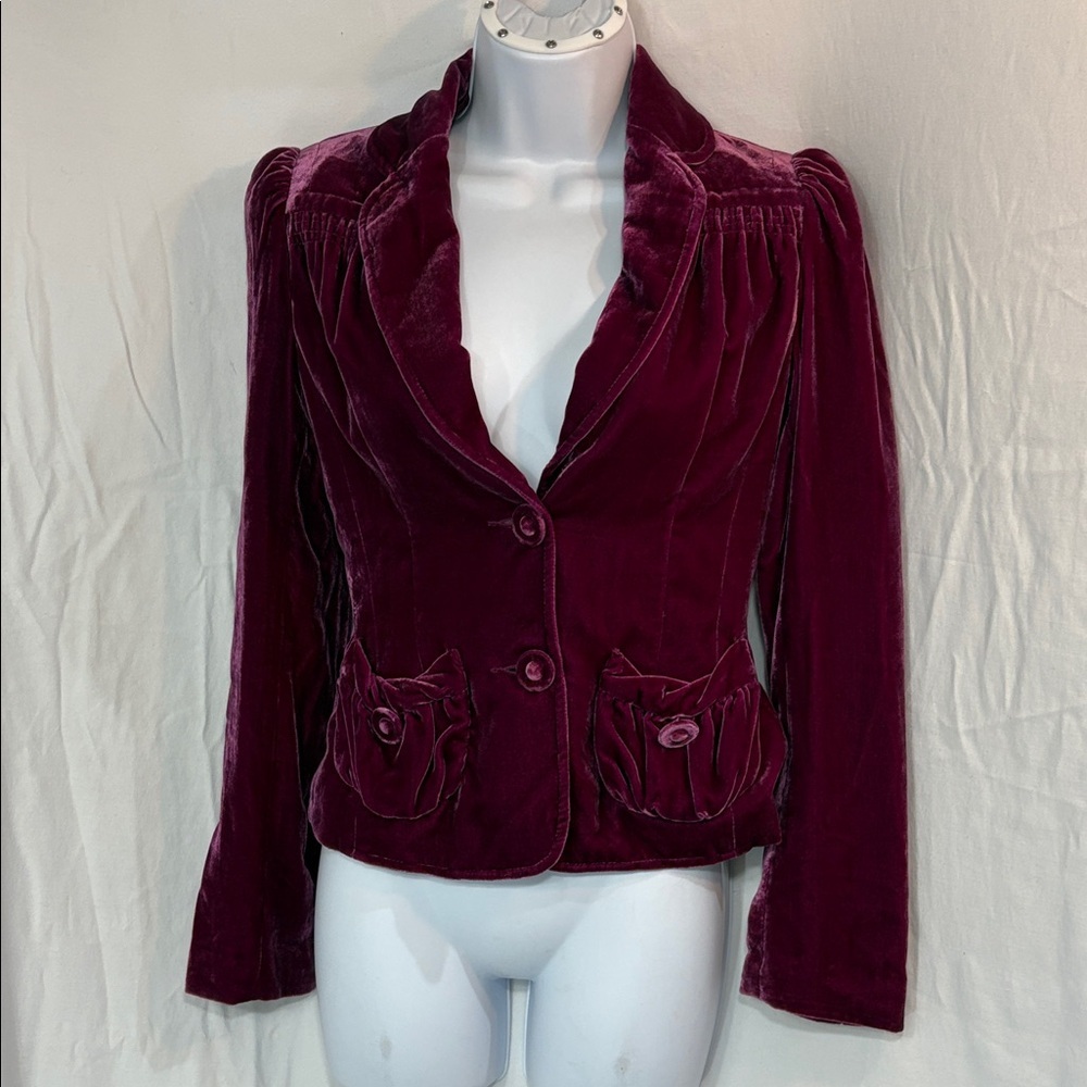 Mango Velvet Deep Red Blazer